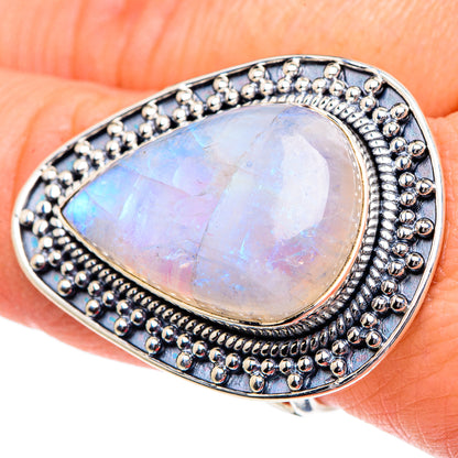 Rainbow Moonstone Rings handcrafted by Ana Silver Co - RING95063
