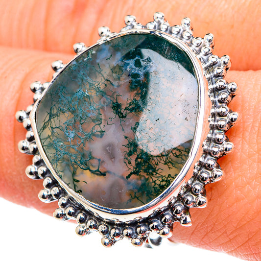 Green Moss Agate Rings handcrafted by Ana Silver Co - RING95082