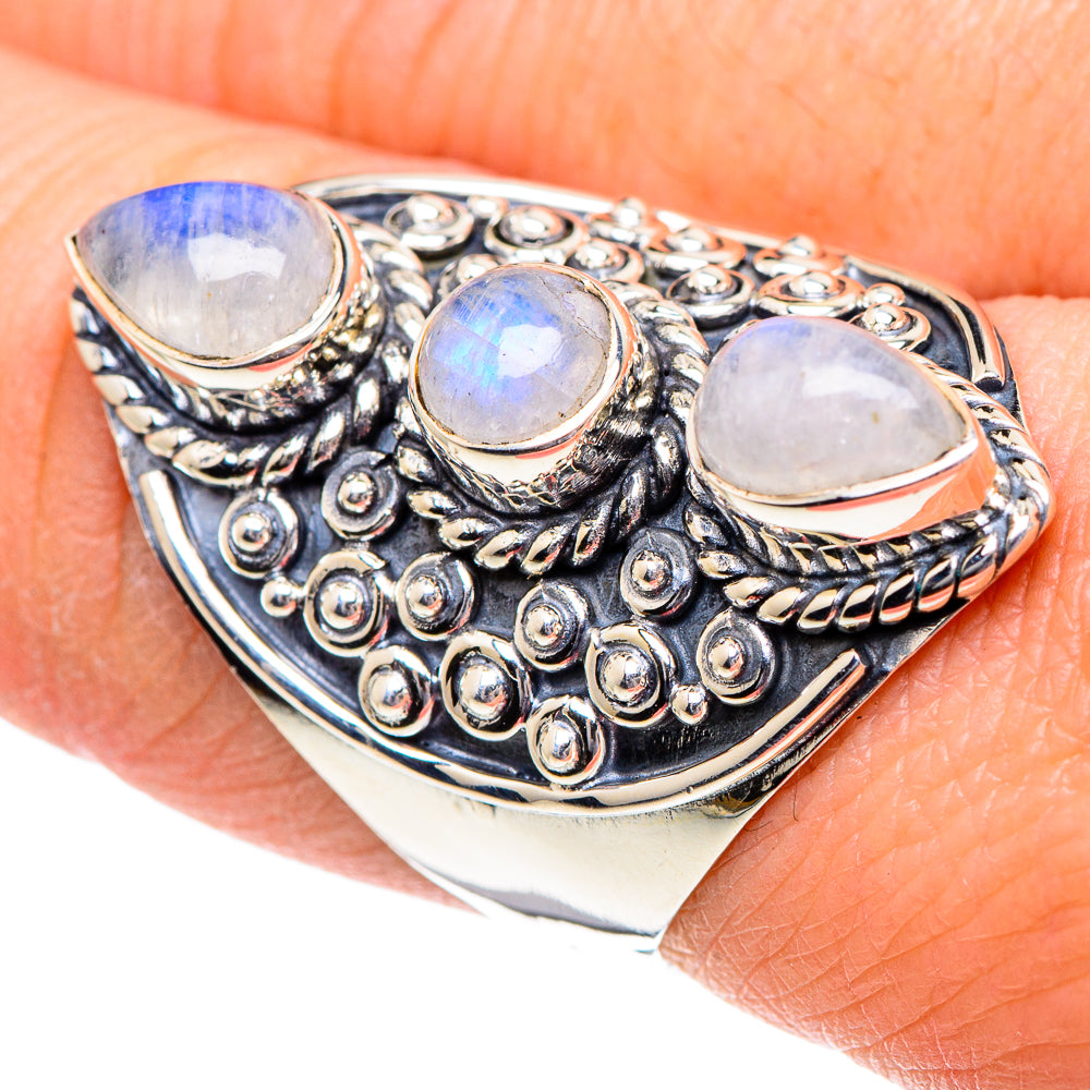 Rainbow Moonstone Rings handcrafted by Ana Silver Co - RING95113