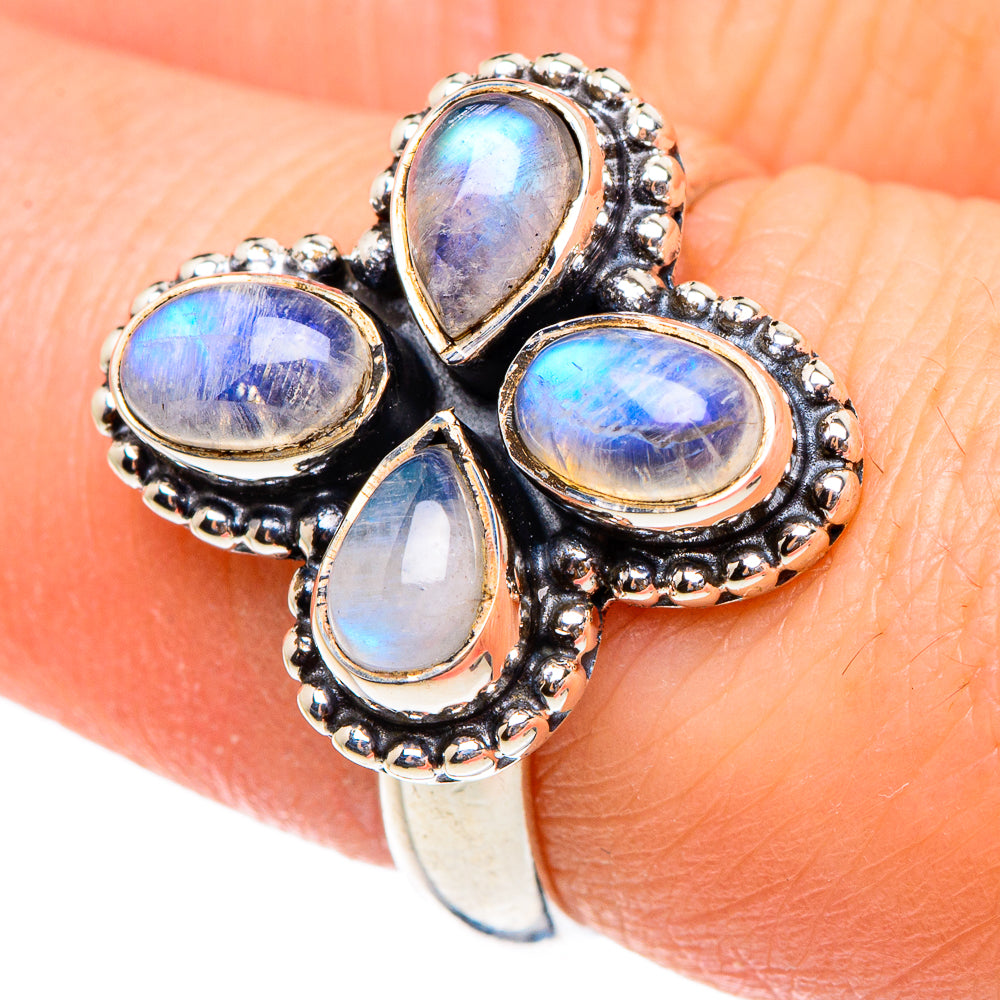 Rainbow Moonstone Rings handcrafted by Ana Silver Co - RING95205