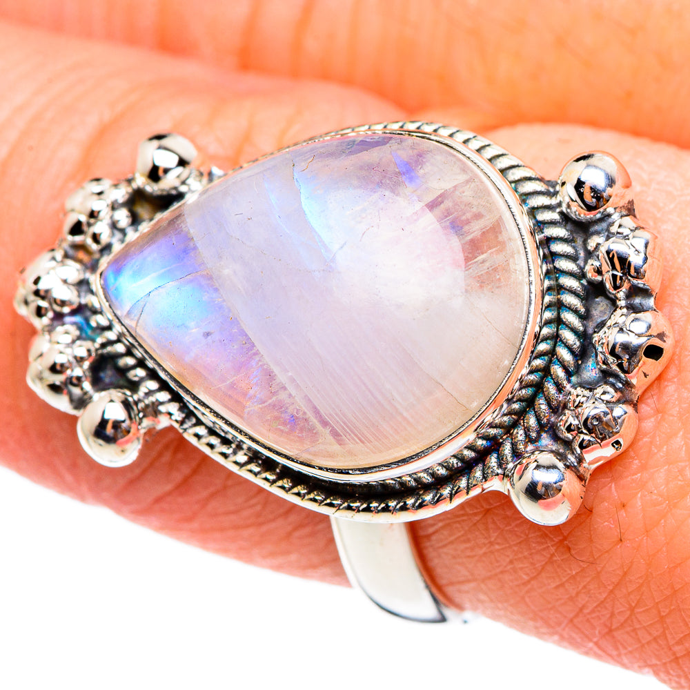 Rainbow Moonstone Rings handcrafted by Ana Silver Co - RING95206