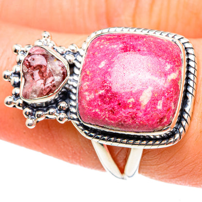 Pink gemstone ring in sterling silver, oval cabochon with detailed side frame