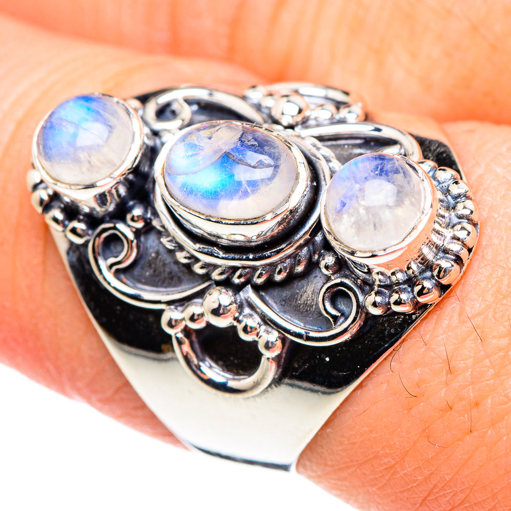 Rainbow Moonstone Rings handcrafted by Ana Silver Co - RING95231