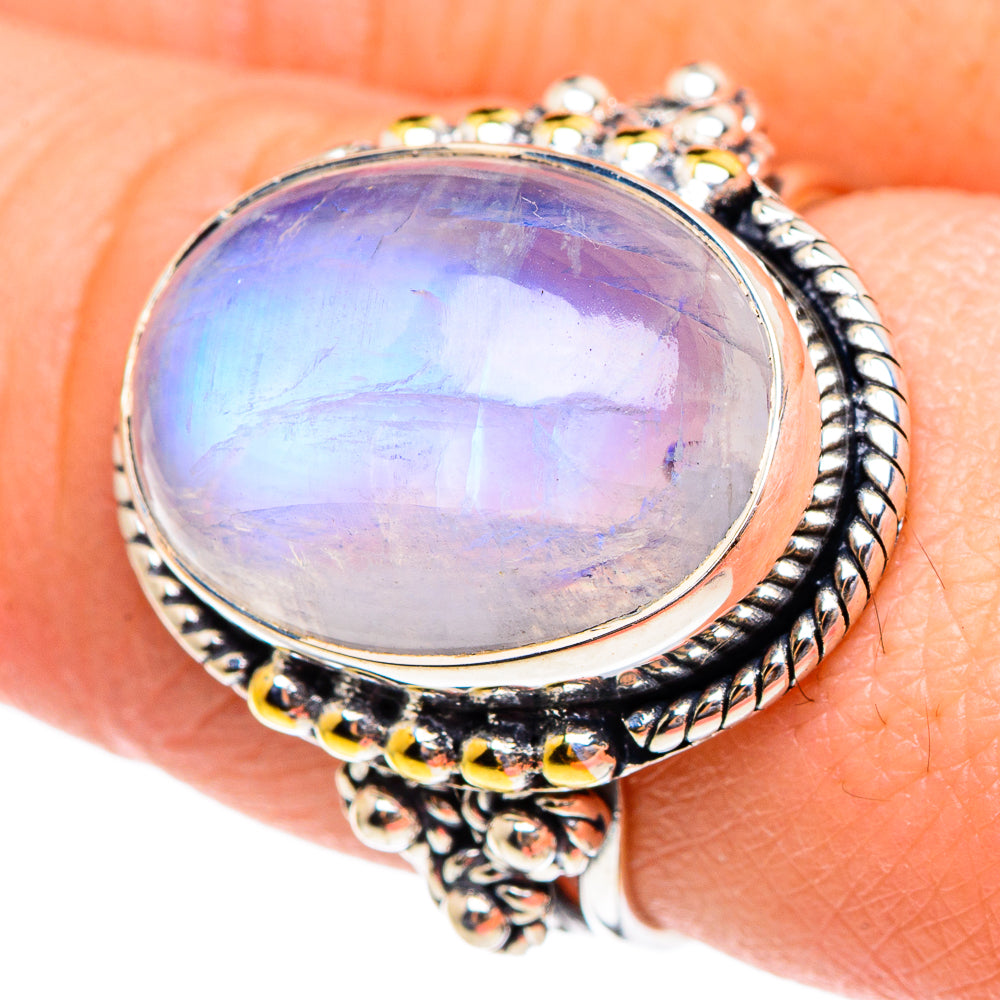 Rainbow Moonstone Rings handcrafted by Ana Silver Co - RING95252