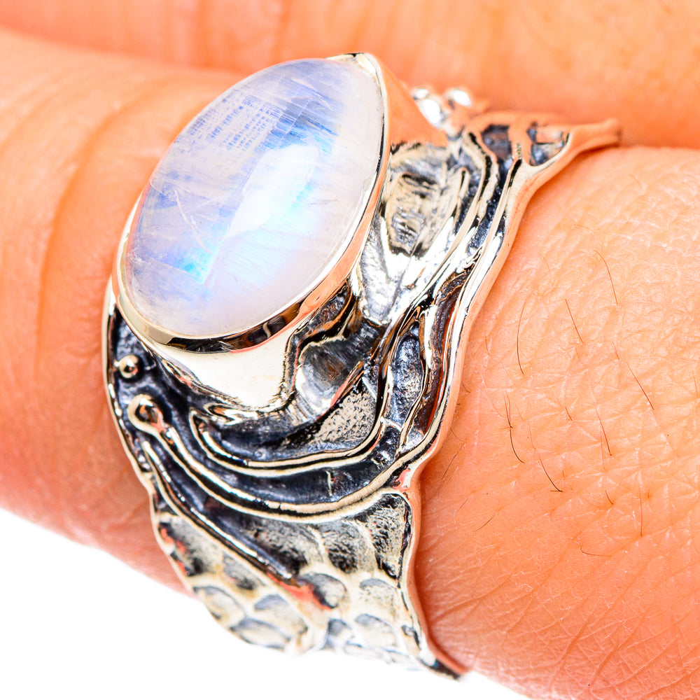 Rainbow Moonstone Rings handcrafted by Ana Silver Co - RING95266