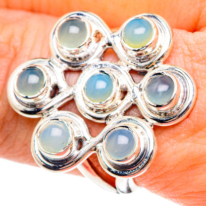 925 sterling silver ring with seven round opal cabochons in bezel settings