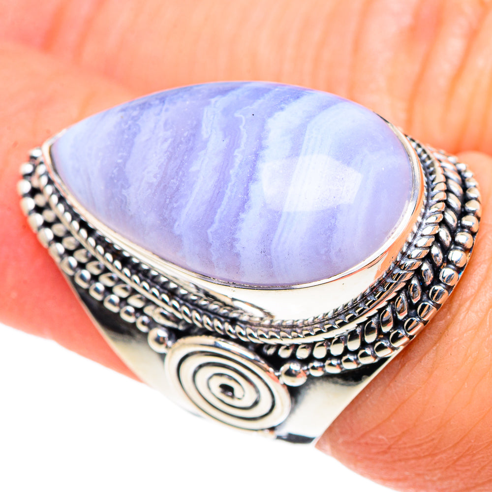 Blue Lace Agate Rings handcrafted by Ana Silver Co - RING95337