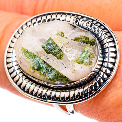 Green Tourmaline In Quartz Rings handcrafted by Ana Silver Co - RING95356