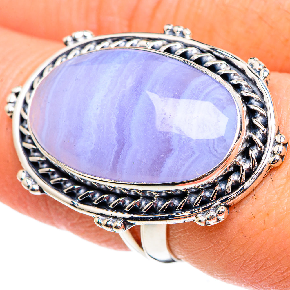 Blue Lace Agate Rings handcrafted by Ana Silver Co - RING95394