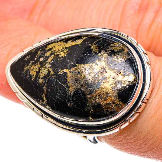 Pyrite In Black Onyx Rings handcrafted by Ana Silver Co - RING95451