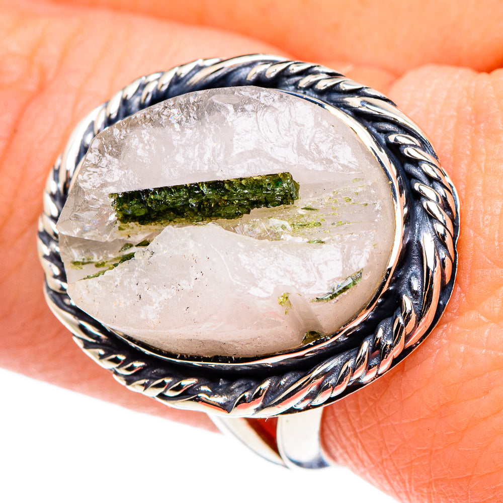 Green Tourmaline In Quartz Rings handcrafted by Ana Silver Co - RING95549