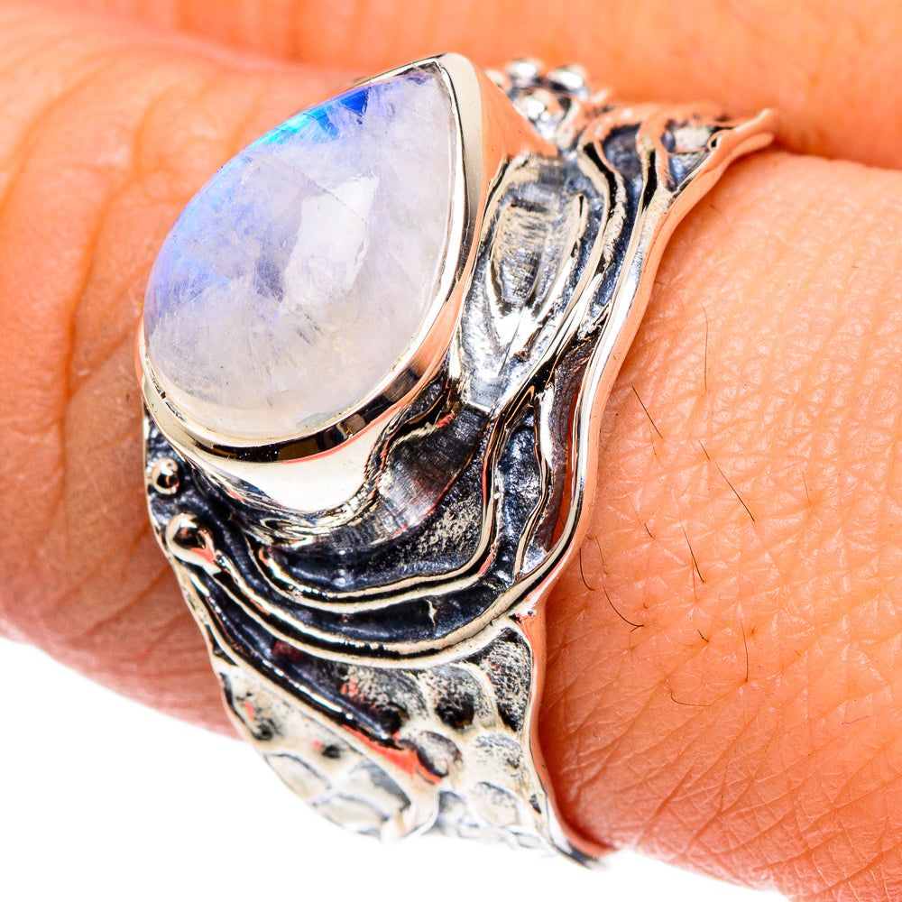 Rainbow Moonstone Rings handcrafted by Ana Silver Co - RING95573
