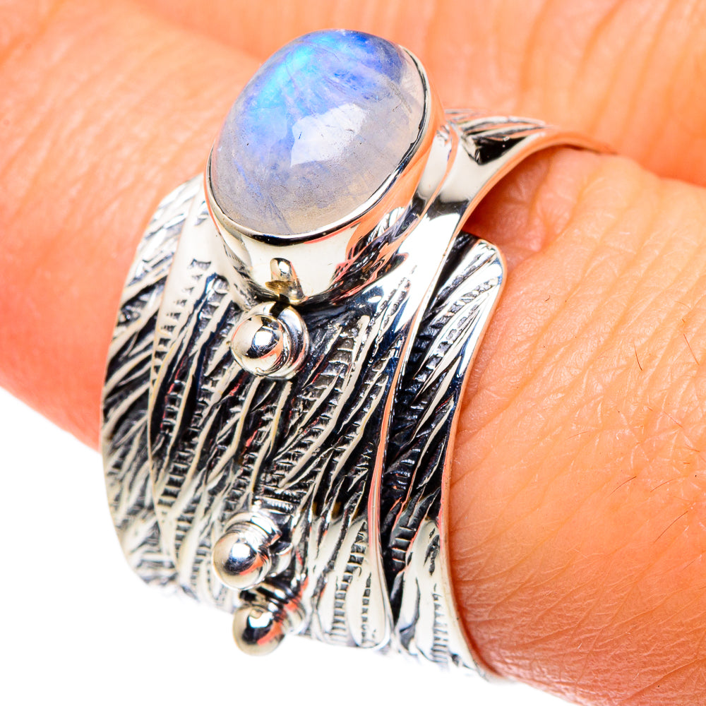 Rainbow Moonstone Rings handcrafted by Ana Silver Co - RING95844