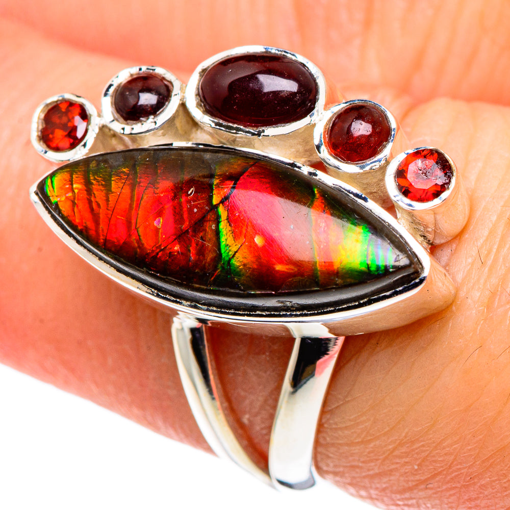 Ammolite, Garnet Rings handcrafted by Ana Silver Co - RING95867
