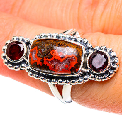 Morocco Agate, Garnet Rings handcrafted by Ana Silver Co - RING95882