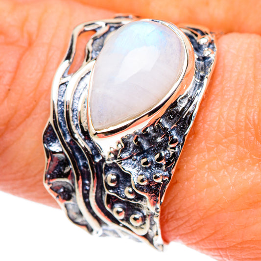 Rainbow Moonstone Rings handcrafted by Ana Silver Co - RING95907