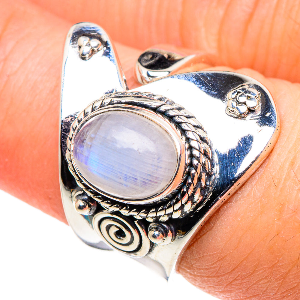 Rainbow Moonstone Rings handcrafted by Ana Silver Co - RING95928