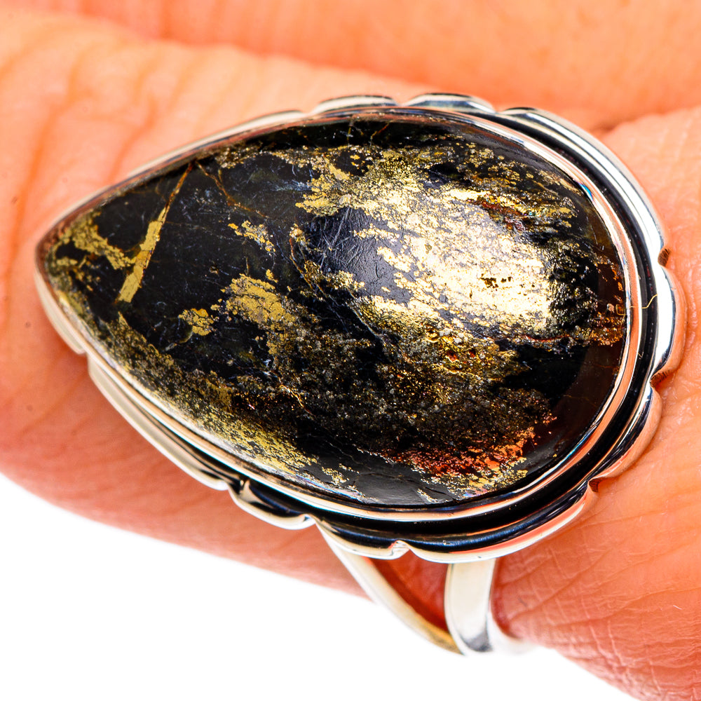 Pyrite In Black Onyx Rings handcrafted by Ana Silver Co - RING96019