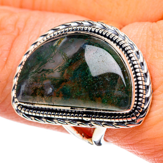 Green Moss Agate Rings handcrafted by Ana Silver Co - RING96082