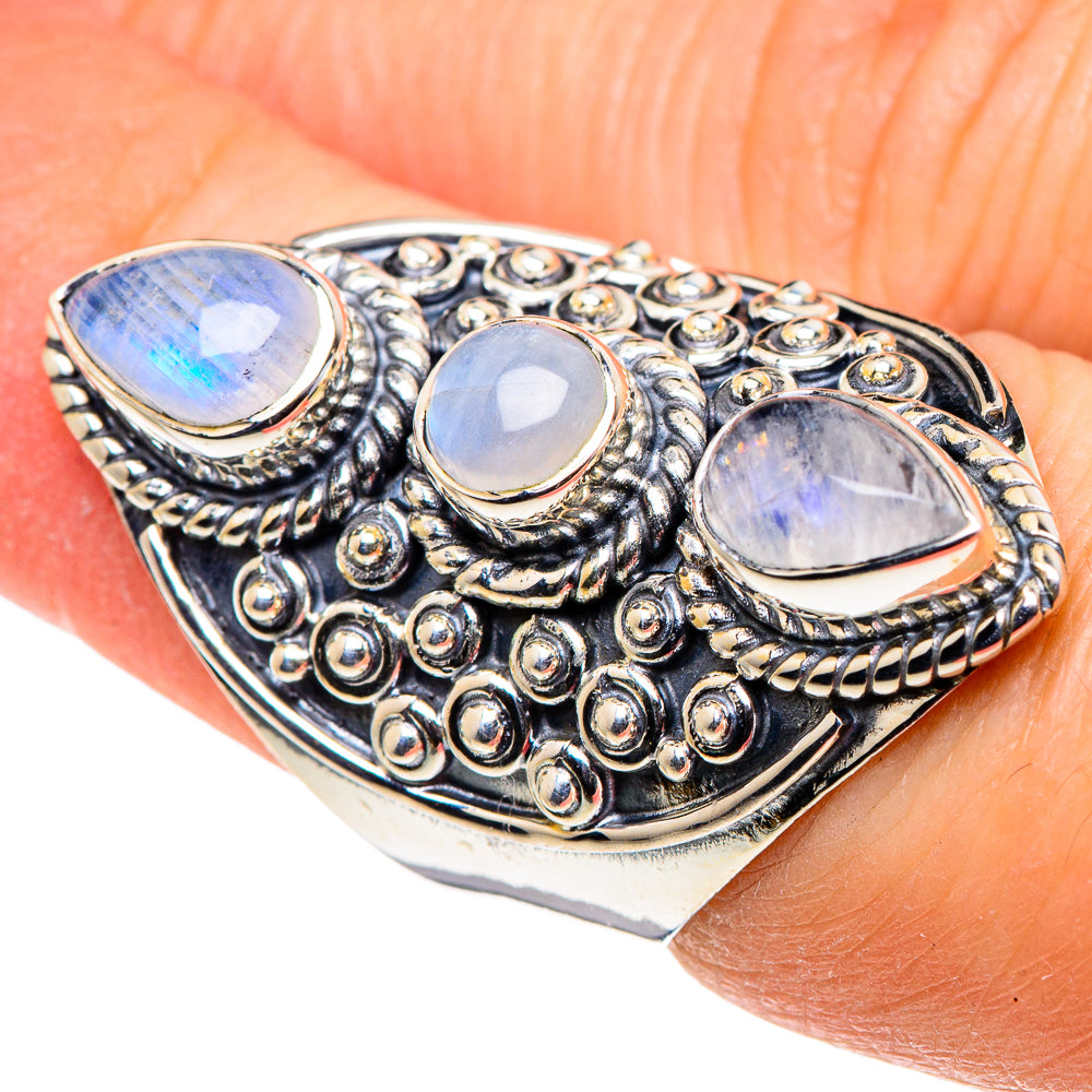 Rainbow Moonstone Rings handcrafted by Ana Silver Co - RING96103