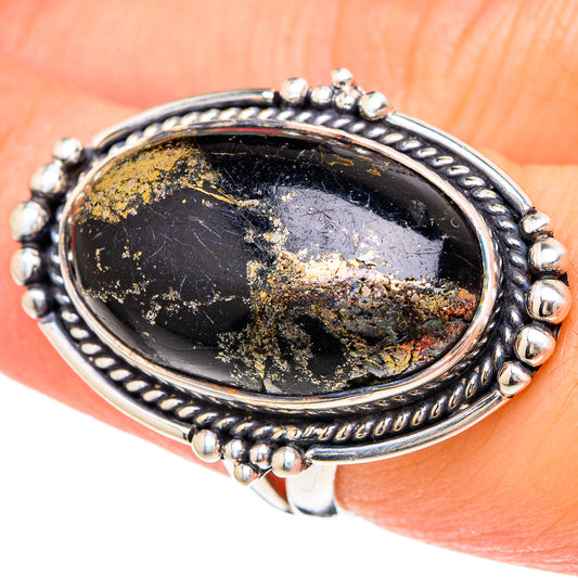 Pyrite In Black Onyx Rings handcrafted by Ana Silver Co - RING96134