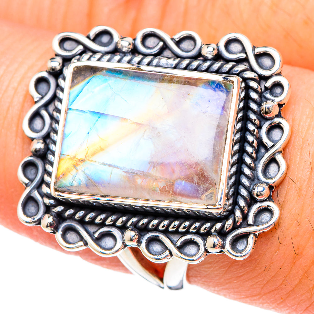 Rainbow Moonstone Rings handcrafted by Ana Silver Co - RING96177
