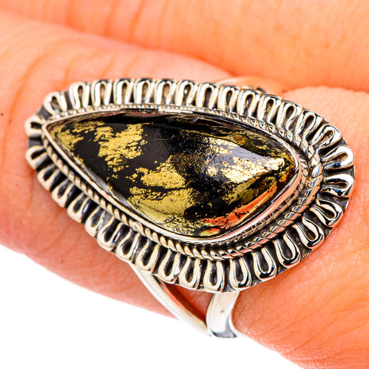 Pyrite In Black Onyx Rings handcrafted by Ana Silver Co - RING96257