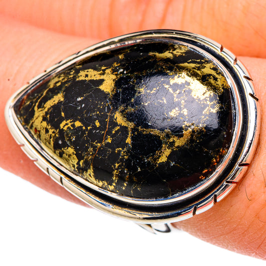 Pyrite In Black Onyx Rings handcrafted by Ana Silver Co - RING96258