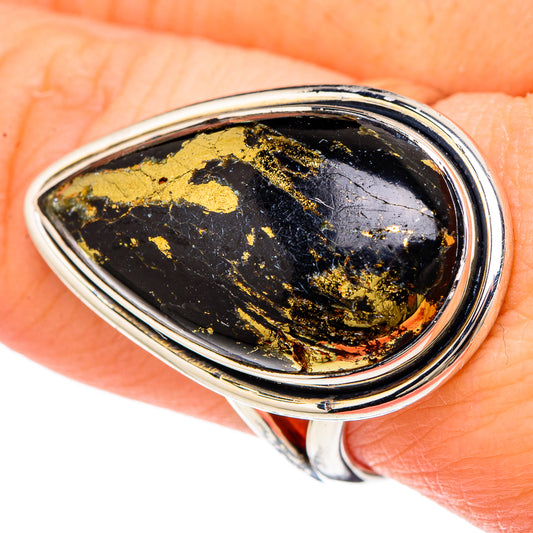Pyrite In Black Onyx Rings handcrafted by Ana Silver Co - RING96272