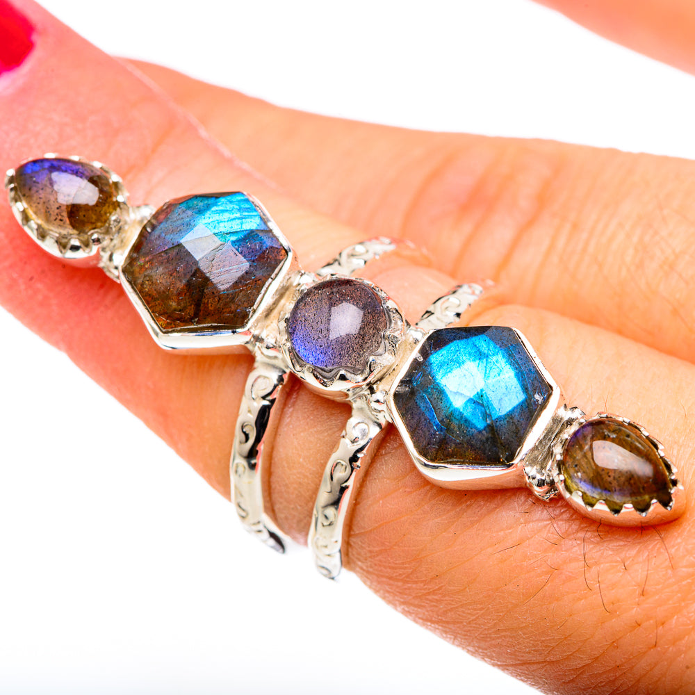 925 sterling silver ring with multi-stone labradorite in blue, purple, and amber