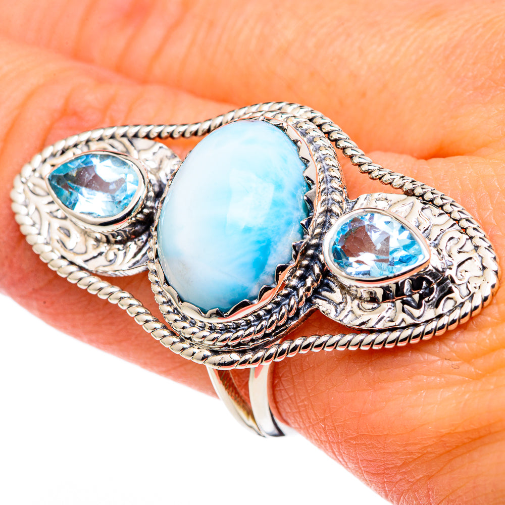 Sterling silver ring with oval sky-blue and blue teardrop gemstones