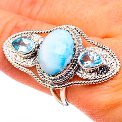 Sterling silver ring with oval sky-blue and blue teardrop gemstones