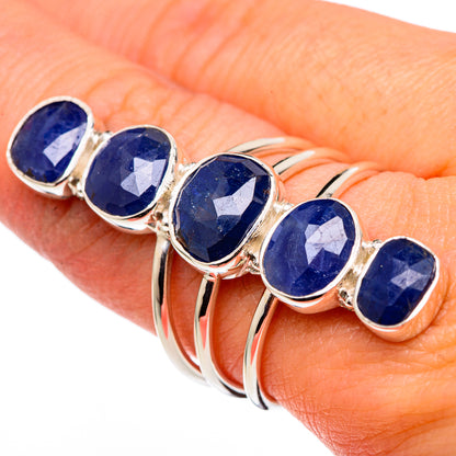 5-oval blue sapphire ring, 925 sterling silver, open band, size 9