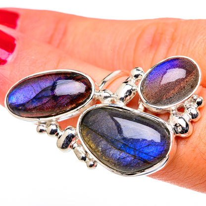 Rainbow Moonstone, London Blue Topaz Rings handcrafted by Ana Silver Co - RING96388