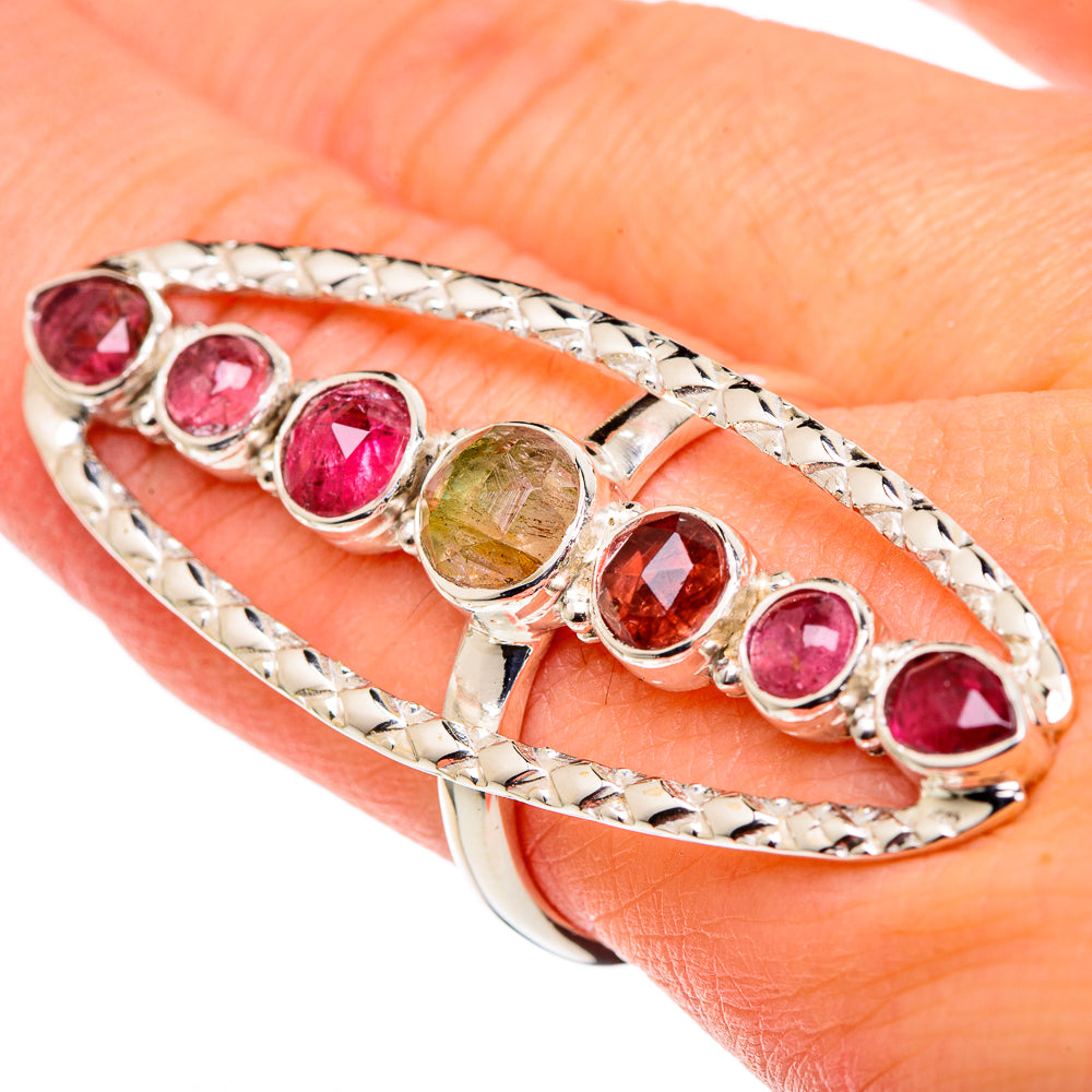 Pink tourmaline ring with oval prong setting on textured sterling silver band, size 9