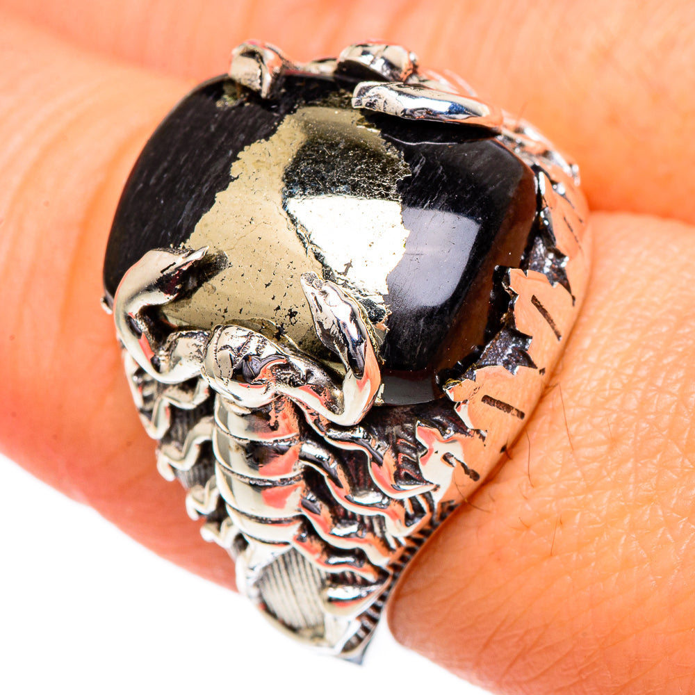 Pyrite In Black Onyx Rings handcrafted by Ana Silver Co - RING96444