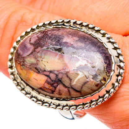 Oval wild horse jasper ring in sterling silver with raised beaded edge bezel