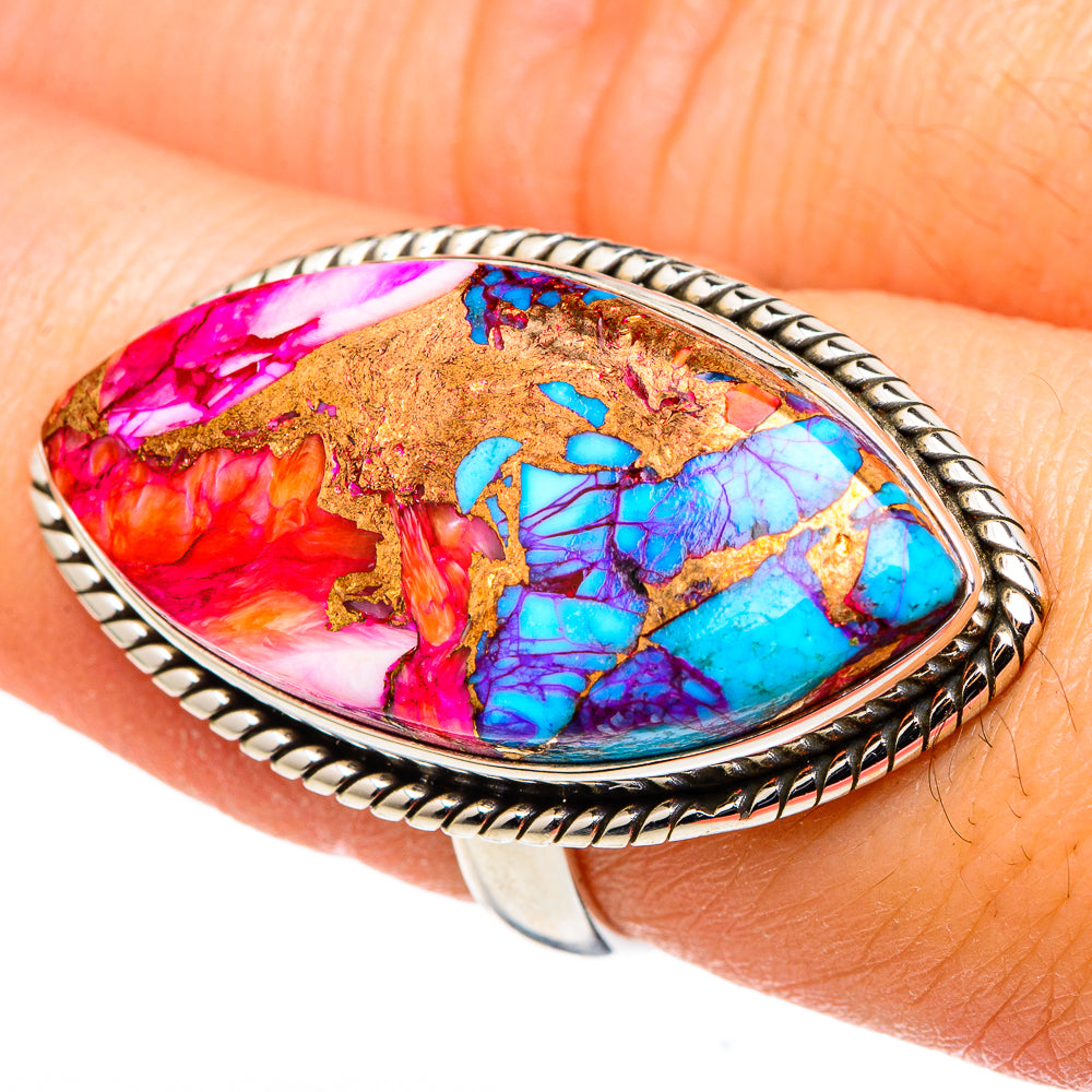 Kingman Pink Dahlia Turquoise Rings handcrafted by Ana Silver Co - RING96959