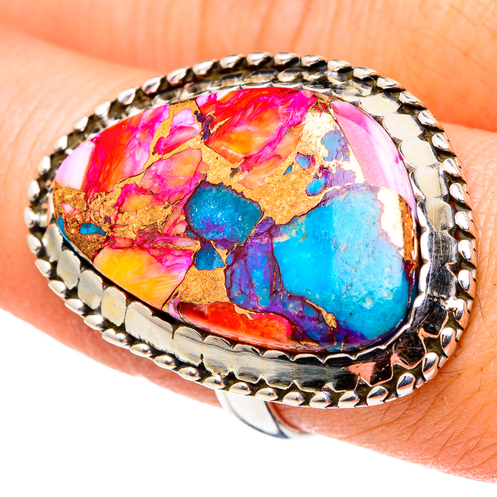 Kingman Pink Dahlia Turquoise Rings handcrafted by Ana Silver Co - RING96994