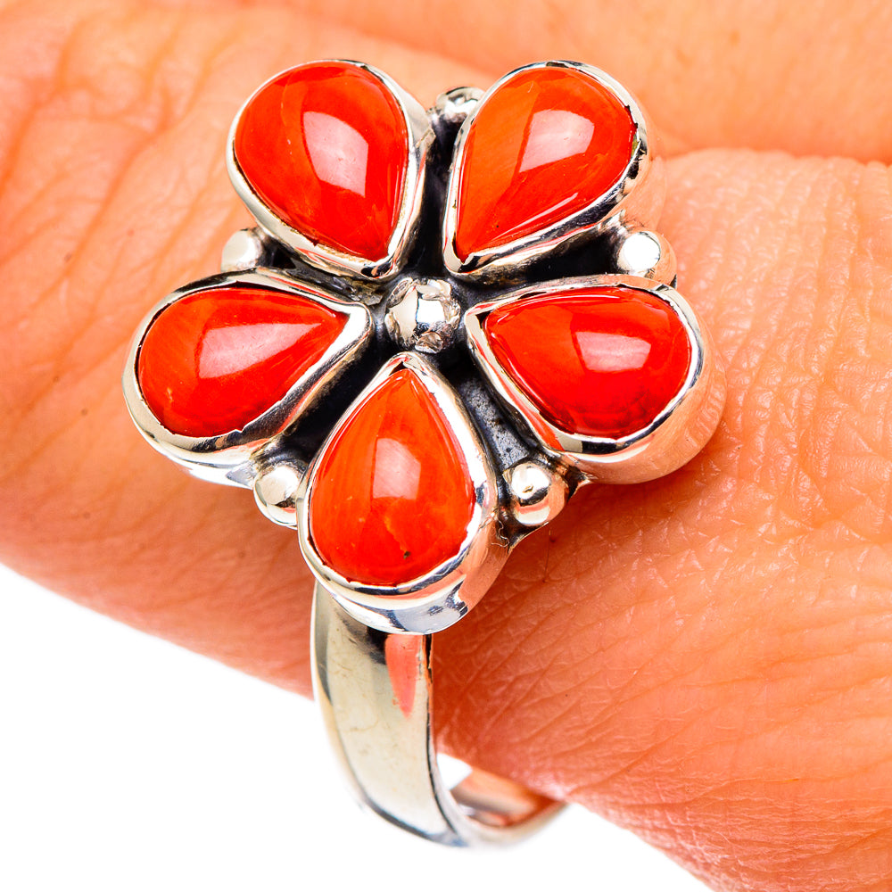 Mediterranean Red Coral Rings handcrafted by Ana Silver Co - RING97234