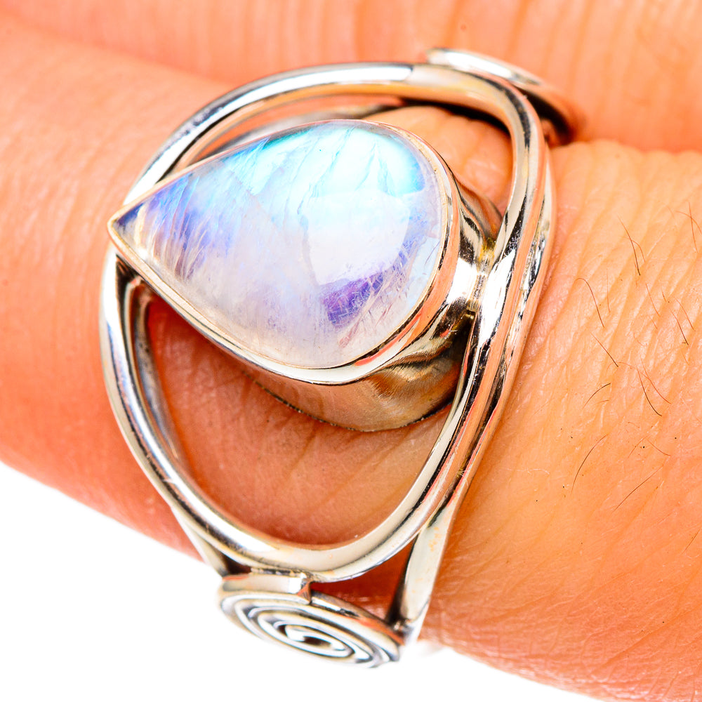 Rainbow Moonstone Rings handcrafted by Ana Silver Co - RING97243