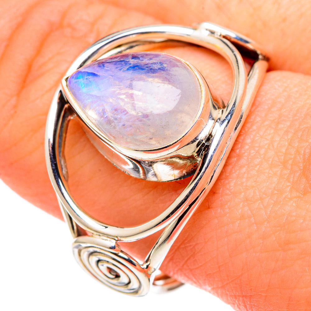 Rainbow Moonstone Rings handcrafted by Ana Silver Co - RING97698