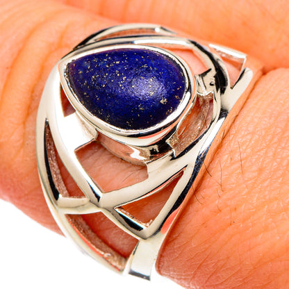 Sterling silver lapis lazuli oval cabochon ring, polished openwork band