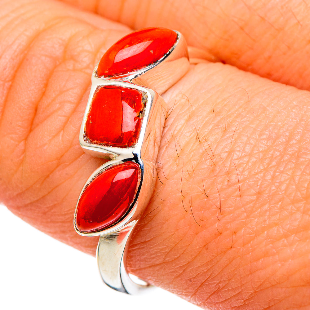 925 sterling silver ring with stacked red coral cabochons