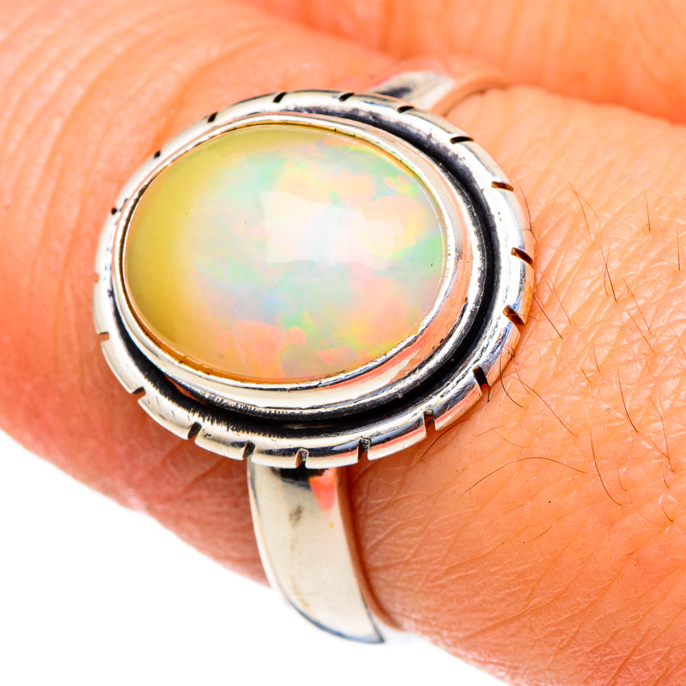 Sterling silver opal ring with oval Ethiopian opal and raised bezel
