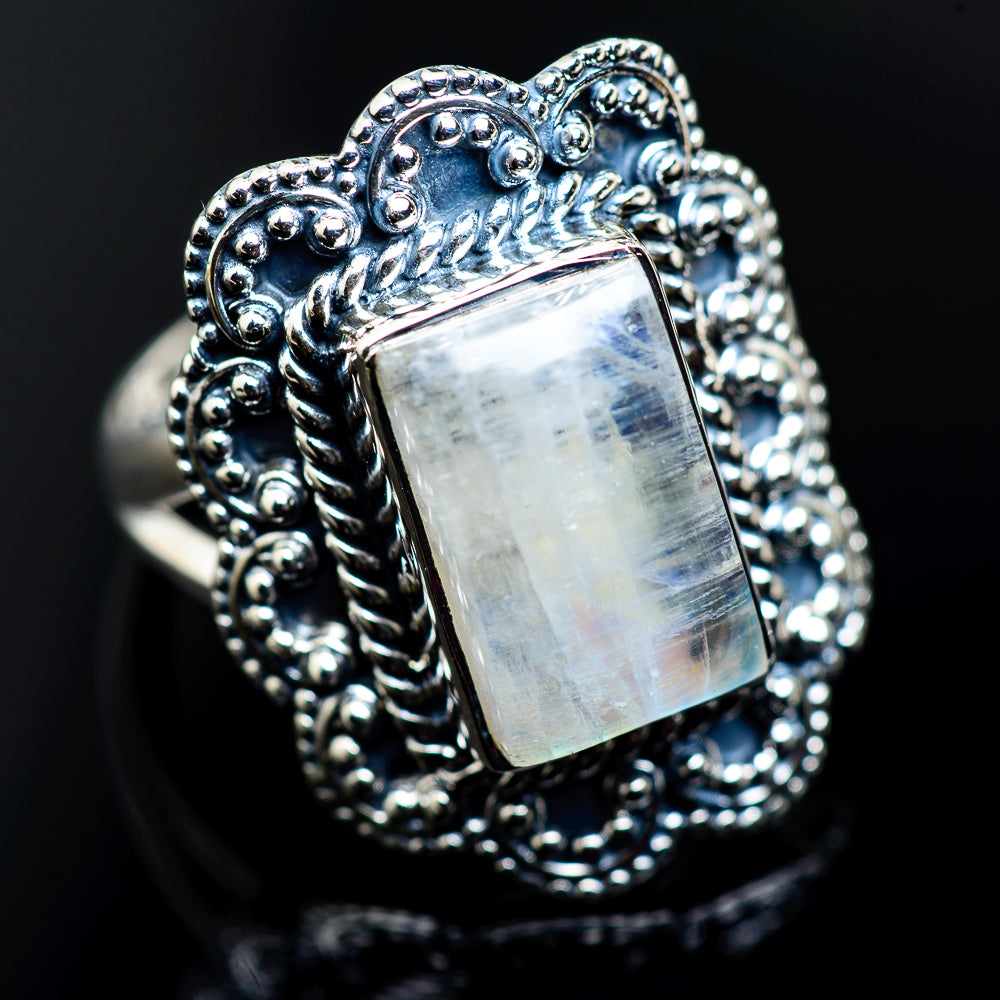 Rainbow Moonstone Rings handcrafted by Ana Silver Co - RING981889