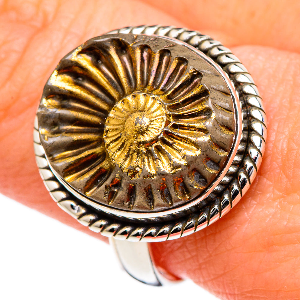 Pyrite Fossil Rings handcrafted by Ana Silver Co - RING98326