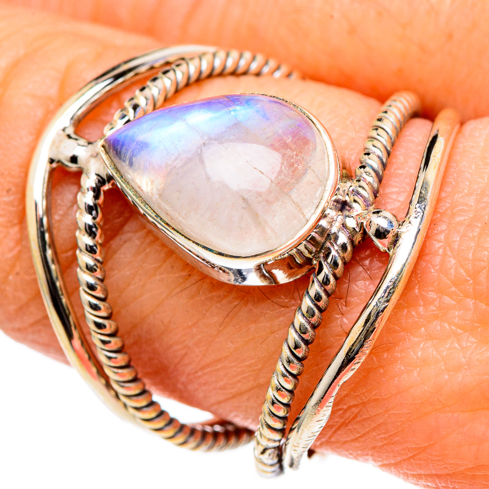 Rainbow Moonstone Rings handcrafted by Ana Silver Co - RING98371