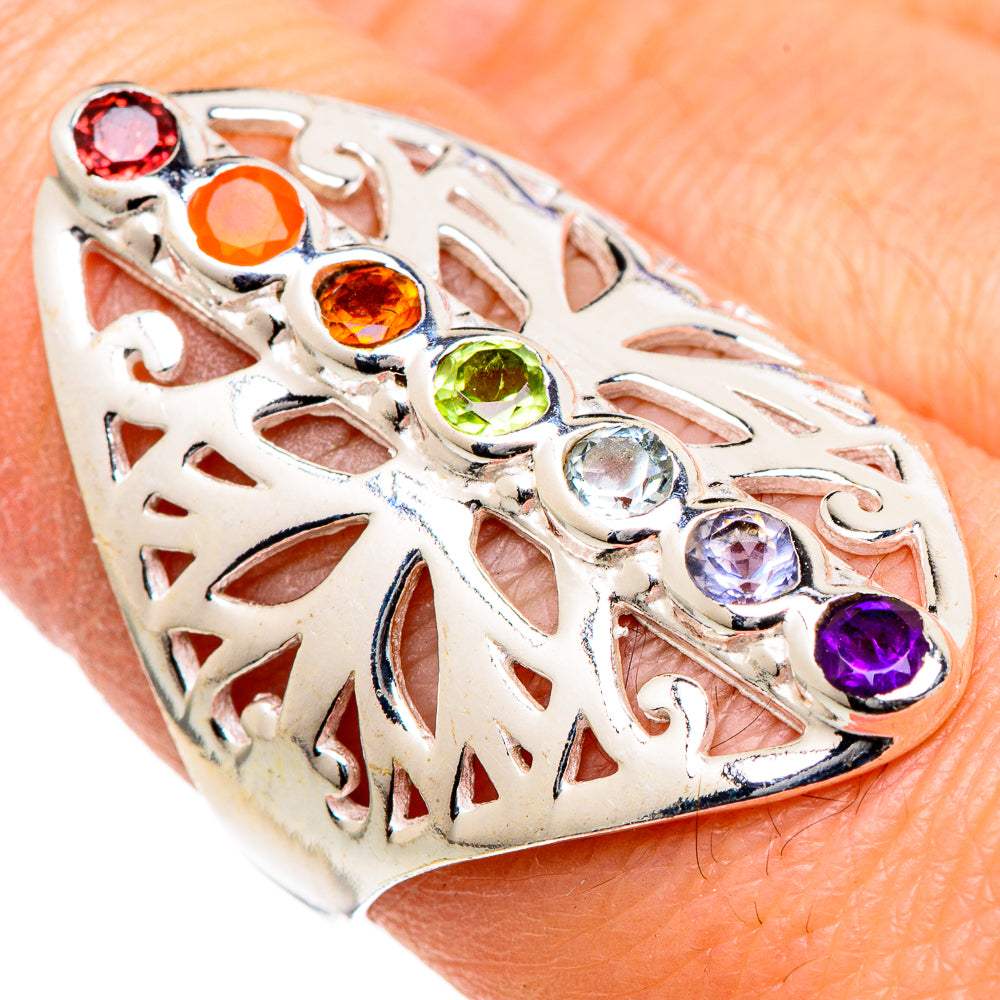 Multi-stone Rainbow Chakra Rings handcrafted by Ana Silver Co - RING98372