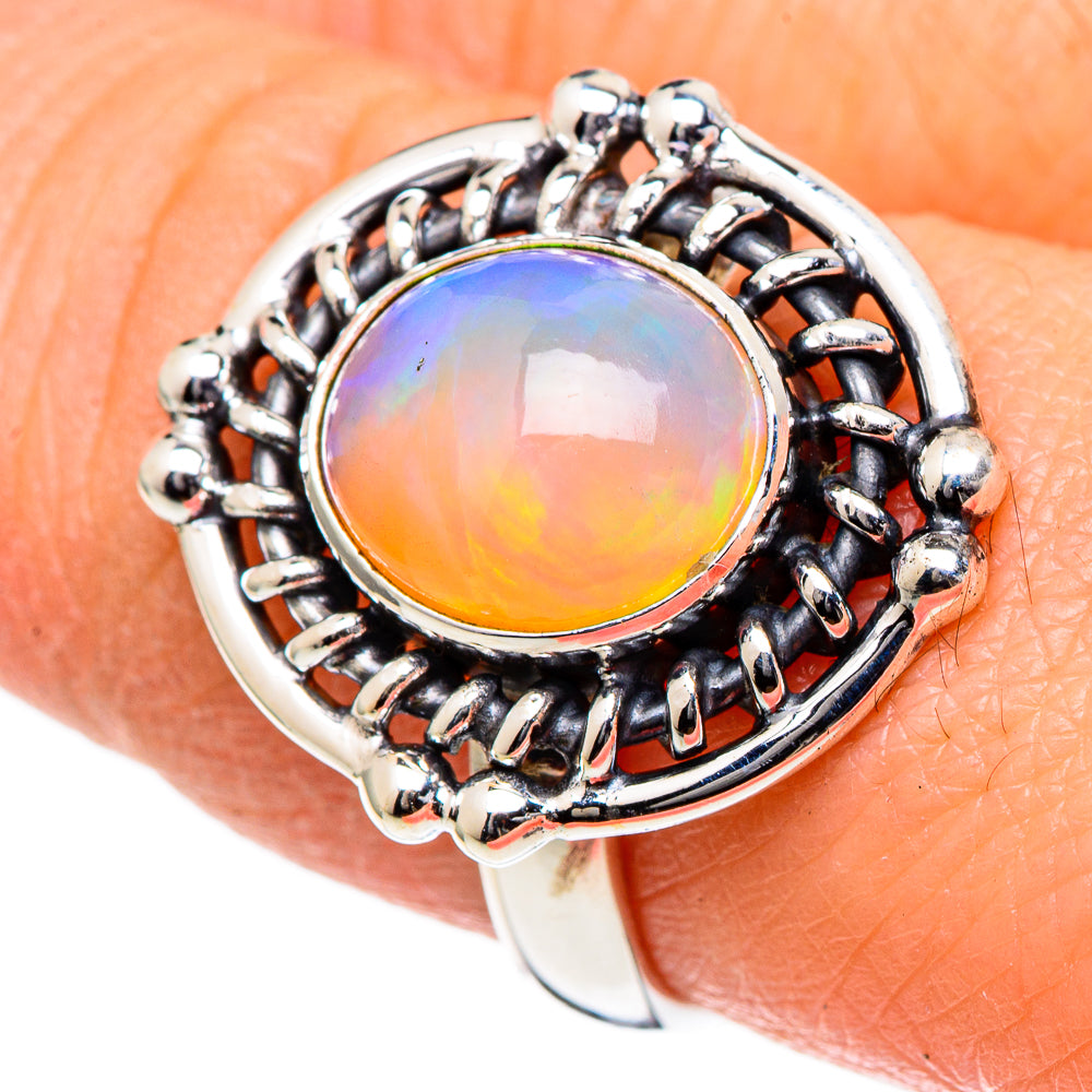 925 sterling silver opal ring, oval opal with ornate black beadwork